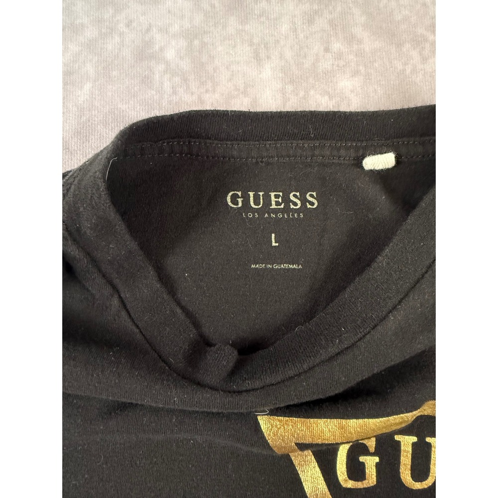 Guess Los Angeles Mens Black Gold Triangle Logo Red Stripe T-Shirt Large - Picture 3 of 5